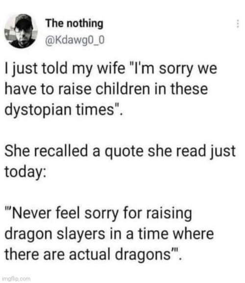 Not made by me | image tagged in slay,dystopia,dragons,kids these days | made w/ Imgflip meme maker