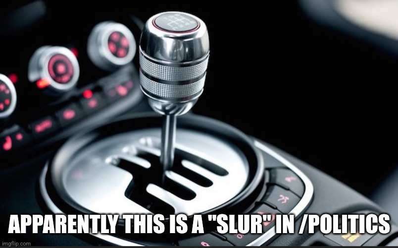 Manual transmission | APPARENTLY THIS IS A "SLUR" IN /POLITICS | image tagged in manual transmission | made w/ Imgflip meme maker