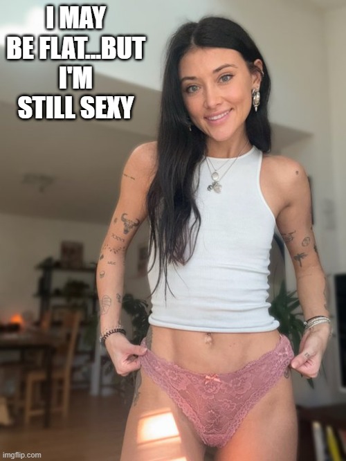 Flat | I MAY BE FLAT...BUT I'M STILL SEXY | image tagged in milf | made w/ Imgflip meme maker