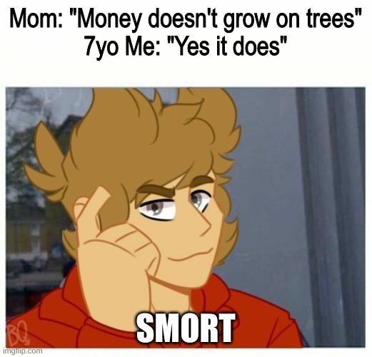 Paper comes from trees | Mom: "Money doesn't grow on trees"
7yo Me: "Yes it does"; SMORT | image tagged in tord smart,money | made w/ Imgflip meme maker