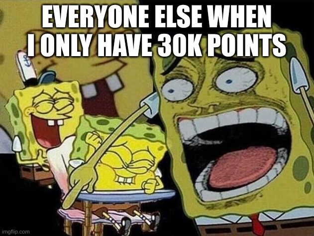 Spongebob laughing Hysterically | EVERYONE ELSE WHEN I ONLY HAVE 30K POINTS | image tagged in spongebob laughing hysterically | made w/ Imgflip meme maker