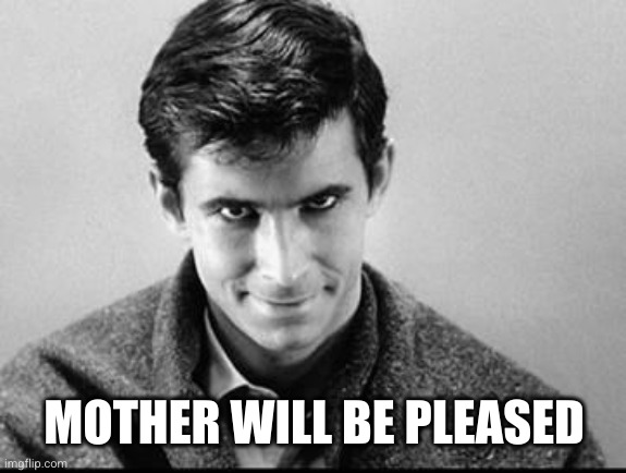 Norman Bates | MOTHER WILL BE PLEASED | image tagged in norman bates | made w/ Imgflip meme maker