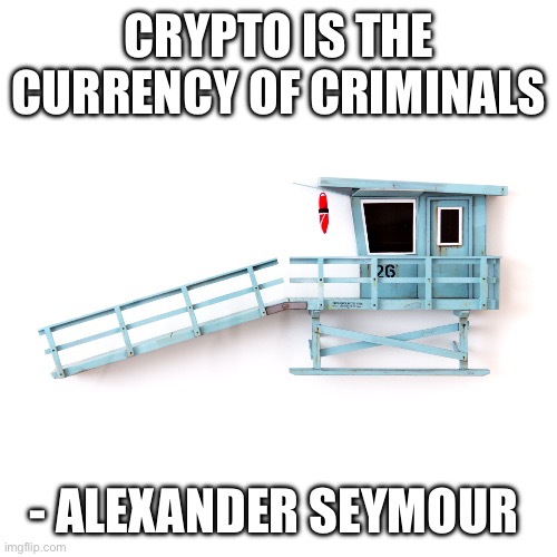 Crypto | CRYPTO IS THE CURRENCY OF CRIMINALS; - ALEXANDER SEYMOUR | image tagged in cryptocurrency | made w/ Imgflip meme maker