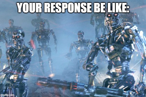 Terminator 2 robots | YOUR RESPONSE BE LIKE: | image tagged in terminator 2 robots | made w/ Imgflip meme maker