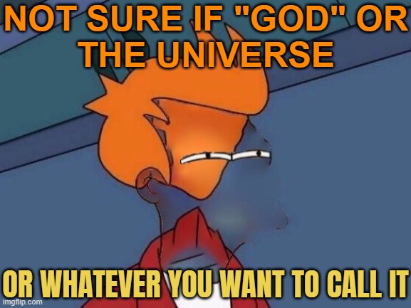 Not Sure If "God" Or The Universe; Or Whatever You Want To Call It | NOT SURE IF "GOD" OR
THE UNIVERSE; OR WHATEVER YOU WANT TO CALL IT | image tagged in invisible futurama fry eyes,god religion universe,religion,abrahamic religions,religious freedom,god | made w/ Imgflip meme maker