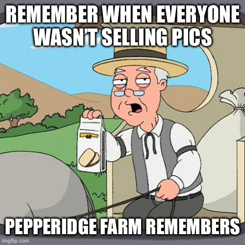 Pepperidge farms remembers | REMEMBER WHEN EVERYONE WASN’T SELLING PICS; PEPPERIDGE FARM REMEMBERS | image tagged in memes,pepperidge farm remembers,funny,of,business,lmfao | made w/ Imgflip meme maker