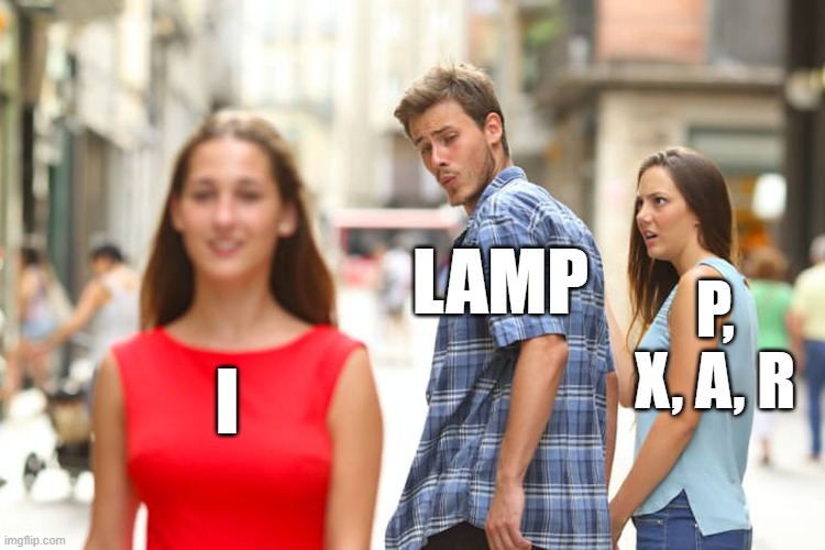 I LAMP P, X, A, R | image tagged in memes,distracted boyfriend | made w/ Imgflip meme maker