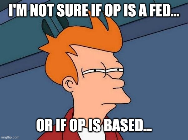 Not sure if- fry | I'M NOT SURE IF OP IS A FED... OR IF OP IS BASED... | image tagged in not sure if- fry | made w/ Imgflip meme maker