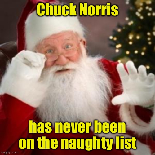 The man, the myth, the legend | Chuck Norris; has never been on the naughty list | image tagged in santa hold on,chuck norris | made w/ Imgflip meme maker