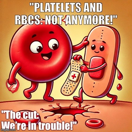 Wound | "PLATELETS AND RBCS: NOT ANYMORE!"; "The cut: We’re in trouble!" | image tagged in memes | made w/ Imgflip meme maker