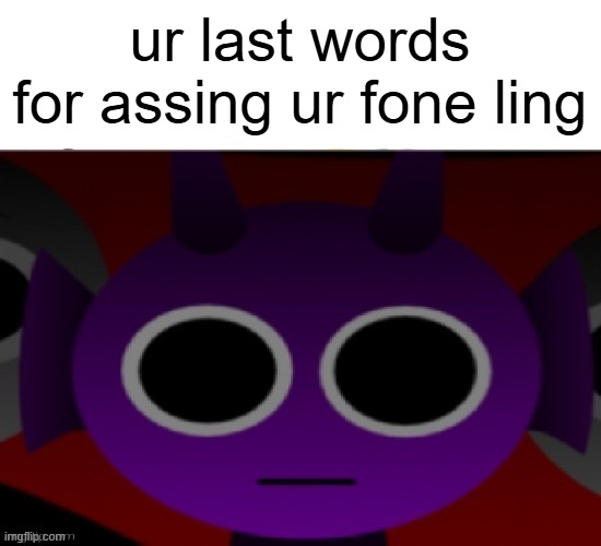 durple meme | ur last words for assing ur fone ling | image tagged in durple stare at you without text | made w/ Imgflip meme maker