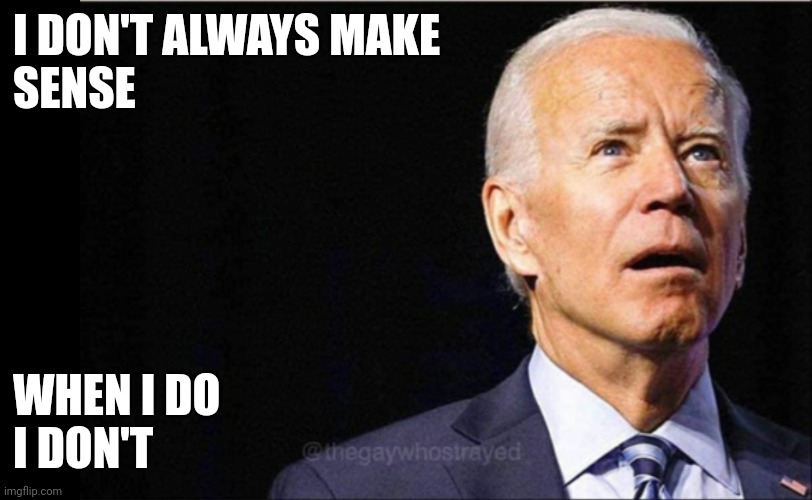 Make sense | I DON'T ALWAYS MAKE 
SENSE; WHEN I DO
I DON'T | image tagged in joe biden,funny meme | made w/ Imgflip meme maker