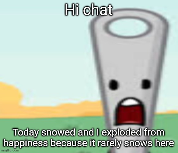 Also went outside to walk a lil in the snow and made a few snowballs (also yay crown icon) | Hi chat; Today snowed and I exploded from happiness because it rarely snows here | image tagged in needle | made w/ Imgflip meme maker