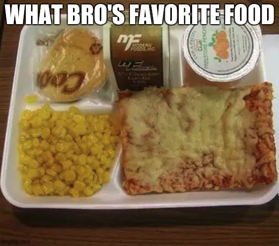 school lunch | WHAT BRO'S FAVORITE FOOD | image tagged in school lunch | made w/ Imgflip meme maker