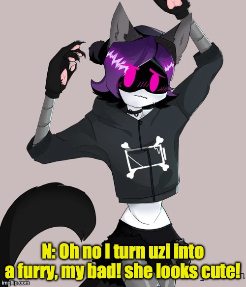 Sorry but the murder drones stream bad me for 4 hours | N: Oh no I turn uzi into a furry, my bad! she looks cute! | image tagged in hey internet,murder drones | made w/ Imgflip meme maker