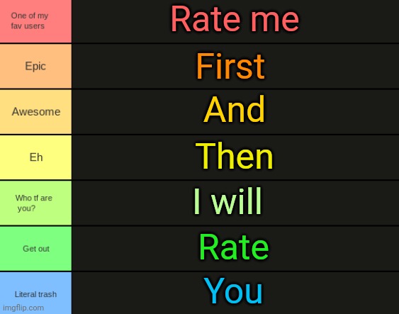 JPSpino's tier list | Rate me; First; And; Then; I will; Rate; You | image tagged in jpspino's tier list | made w/ Imgflip meme maker