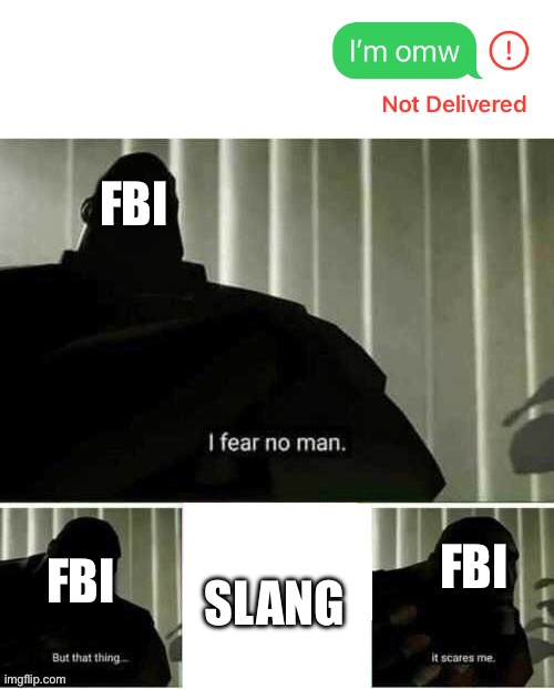 “I think we shouldn’t send that” | FBI; FBI; FBI; SLANG | image tagged in i fear no man | made w/ Imgflip meme maker