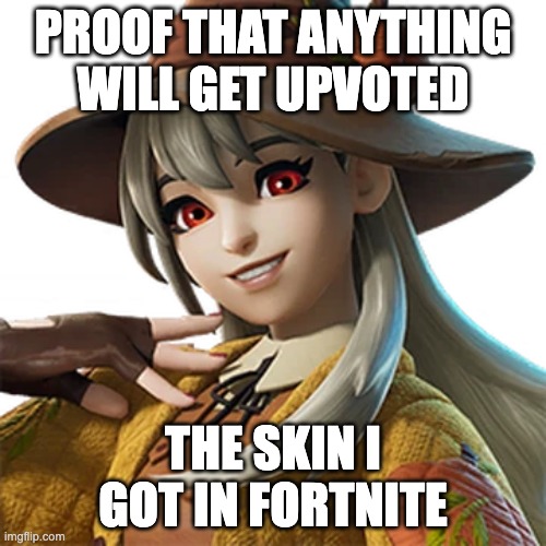 PROOF THAT ANYTHING WILL GET UPVOTED; THE SKIN I GOT IN FORTNITE | made w/ Imgflip meme maker