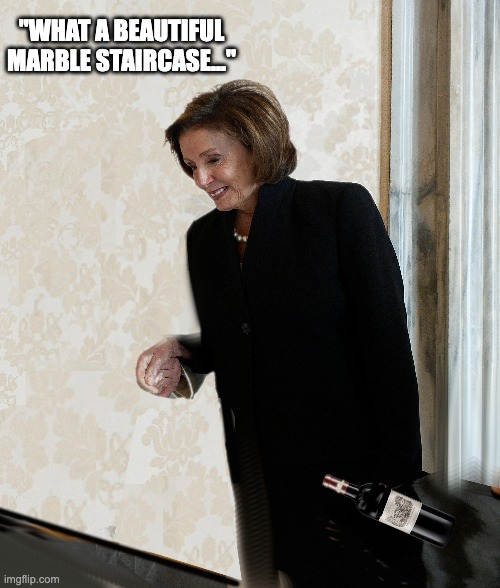 You'll never know what really happened. | "WHAT A BEAUTIFUL MARBLE STAIRCASE..." | image tagged in deepfake,deep fake,make-believe or real | made w/ Imgflip meme maker