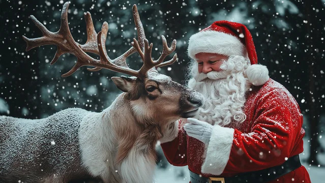 Santa with reindeer Blank Meme Template