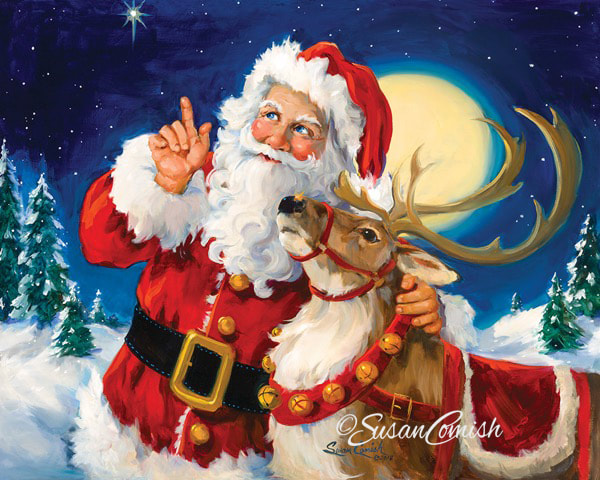 Santa painting with reindeer Blank Meme Template