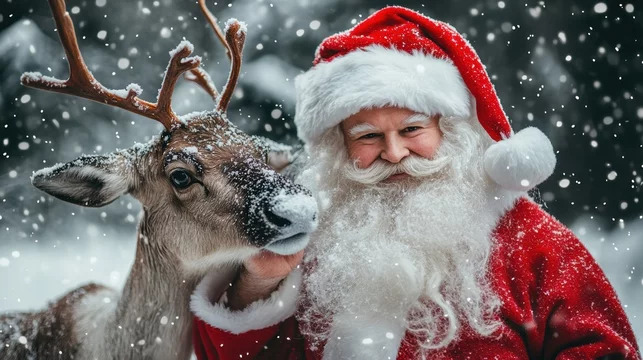 Reindeer with Santa Claus Blank Meme Template