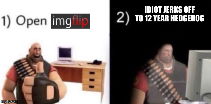 step 1: open imgflip | IDIOT JERKS OFF TO 12 YEAR HEDGEHOG | image tagged in step 1 open imgflip | made w/ Imgflip meme maker