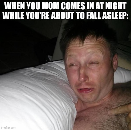 3 am | WHEN YOU MOM COMES IN AT NIGHT WHILE YOU'RE ABOUT TO FALL ASLEEP: | image tagged in limmy waking up | made w/ Imgflip meme maker