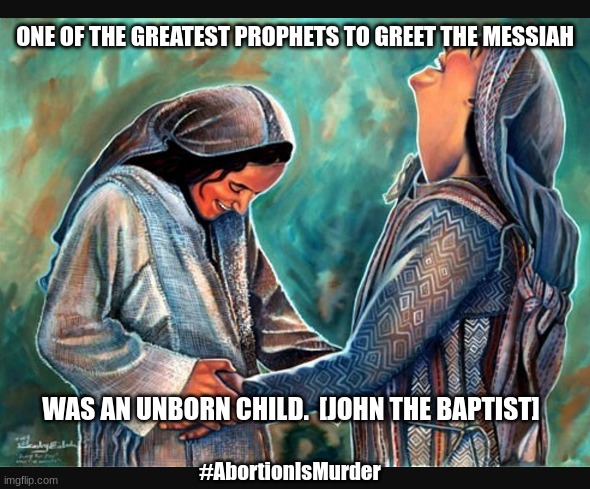 Mary & Elizabeth | ONE OF THE GREATEST PROPHETS TO GREET THE MESSIAH; WAS AN UNBORN CHILD.  [JOHN THE BAPTIST]; #AbortionIsMurder | image tagged in mary elizabeth,christmas,abortion is murder | made w/ Imgflip meme maker