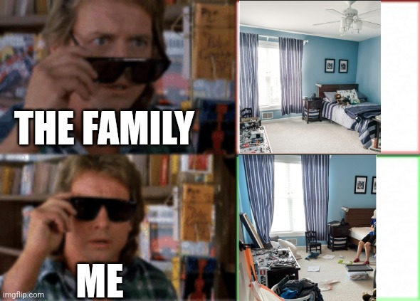 Being the only one who has read The Life-Changing Magic of Tidying Up | THE FAMILY; ME | image tagged in they live sunglasses | made w/ Imgflip meme maker