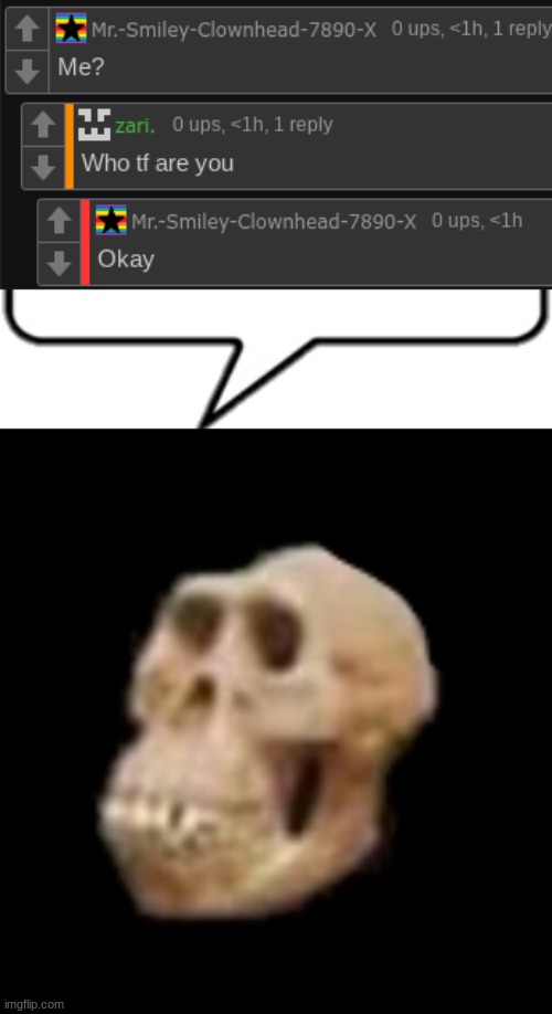 "okay" | image tagged in speech bubble,idiot skull | made w/ Imgflip meme maker