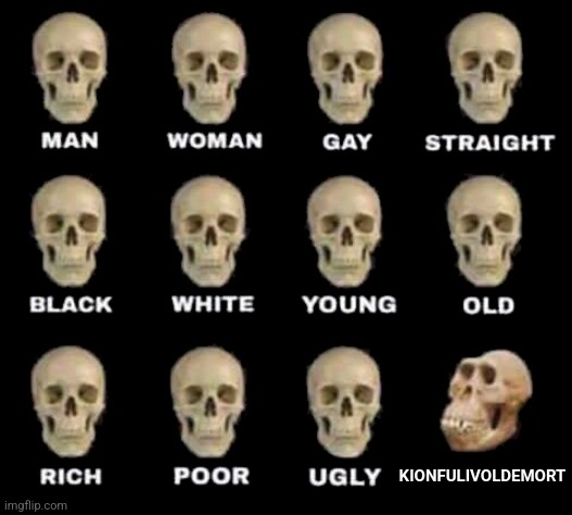 man woman gay straight skull | KIONFULIVOLDEMORT | image tagged in man woman gay straight skull | made w/ Imgflip meme maker