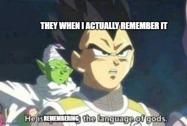 THEY WHEN I ACTUALLY REMEMBER IT REMEMBERING | image tagged in he is speaking the language of gods | made w/ Imgflip meme maker