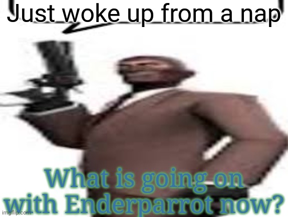 What trend | Just woke up from a nap; What is going on with Enderparrot now? | image tagged in tf2 spy,memes,msmg,low quality,question | made w/ Imgflip meme maker