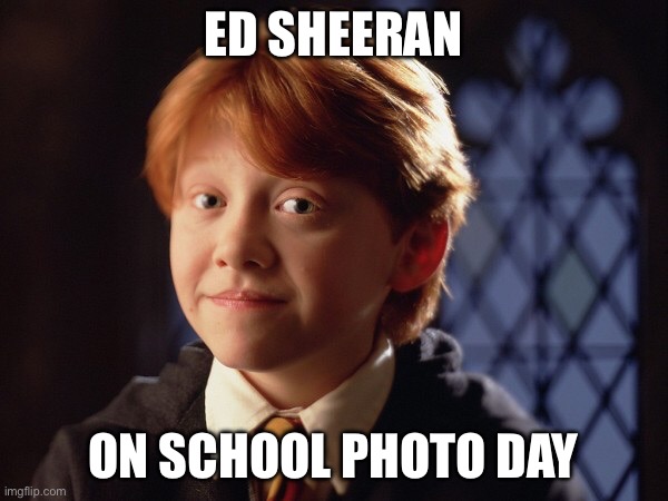 Ron Weasley | ED SHEERAN; ON SCHOOL PHOTO DAY | image tagged in ron weasley | made w/ Imgflip meme maker