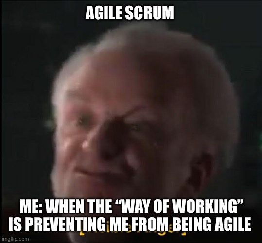 Agile scrum inhibits agility | AGILE SCRUM; ME: WHEN THE “WAY OF WORKING” IS PREVENTING ME FROM BEING AGILE | image tagged in agile,scrum,way of working,not agile | made w/ Imgflip meme maker