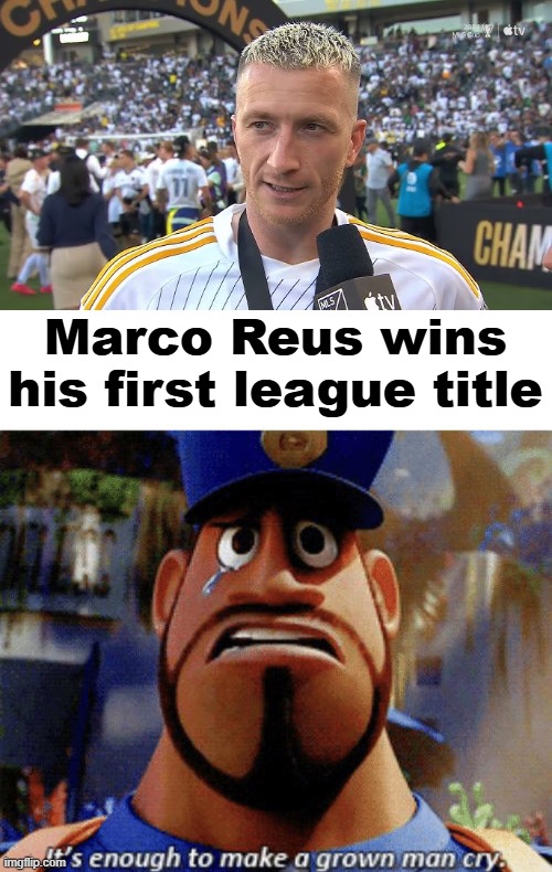 Marco Reus wins his first league title | image tagged in it's enough to make a grown man cry | made w/ Imgflip meme maker