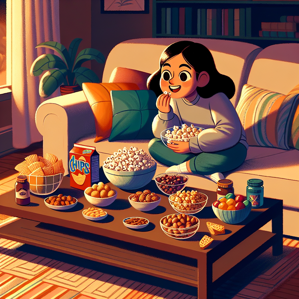 someone lounging on a couch with snacks Blank Meme Template