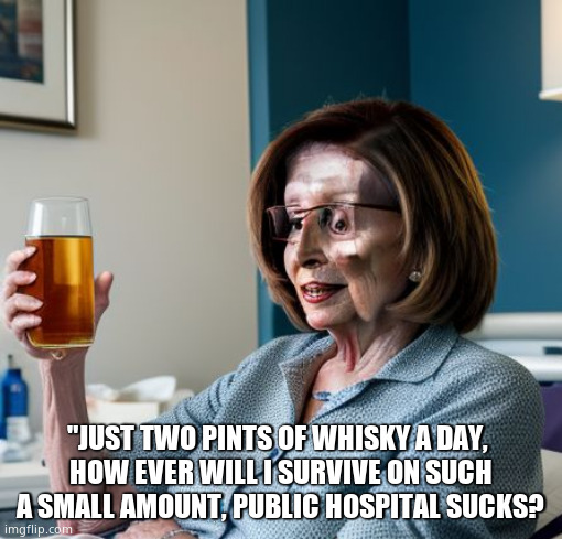 "JUST TWO PINTS OF WHISKY A DAY, 
HOW EVER WILL I SURVIVE ON SUCH A SMALL AMOUNT, PUBLIC HOSPITAL SUCKS? | made w/ Imgflip meme maker