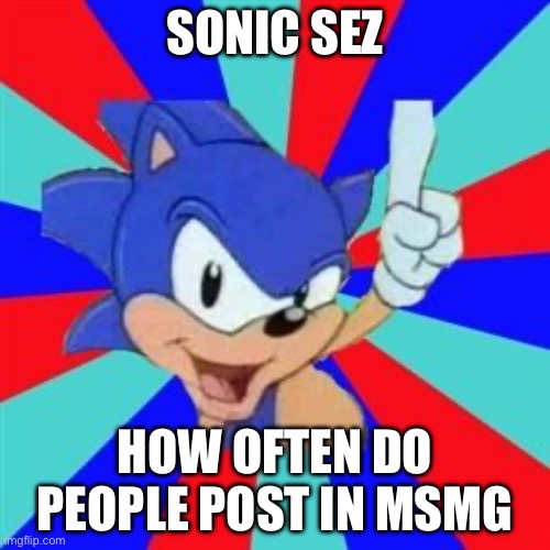 Sonic sez | SONIC SEZ; HOW OFTEN DO PEOPLE POST IN MSMG | image tagged in sonic sez | made w/ Imgflip meme maker