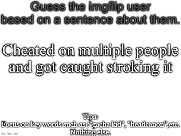 I wonder... | Cheated on multiple people and got caught stroking it | image tagged in guess the imgflip user based on a sentence about them | made w/ Imgflip meme maker