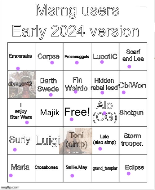 Cross out ones you like | image tagged in msmg user early 2024 bingo v2 5 | made w/ Imgflip meme maker