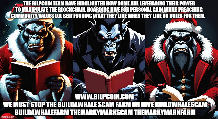 THE BILPCOIN TEAM HAVE HIGHLIGHTED HOW SOME ARE LEVERAGING THEIR POWER TO MANIPULATE THE BLOCKCHAIN, HOARDING HIVE FOR PERSONAL GAIN WHILE PREACHING COMMUNITY VALUES LOL SELF FUNDING WHAT THEY LIKE WHEN THEY LIKE NO RULES FOR THEM. WWW.BILPCOIN.COM 
WE MUST STOP THE BUILDAWHALE SCAM FARM ON HIVE BUILDWHALESCAM BUILDAWHALEFARM THEMARKYMARKSCAM THEMARKYMARKFARM | made w/ Imgflip meme maker