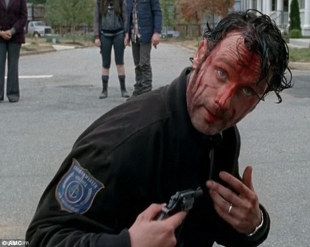 yo rick grimes?? (If you could do season 5 rick with the Murder Jacket, that would be fire man) | image tagged in rick grimes | made w/ Imgflip meme maker