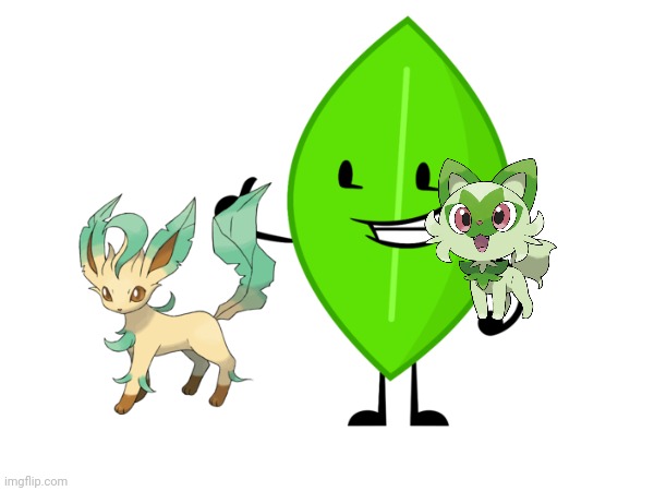 Leafy: *pats leafeon's tail* | image tagged in pokemon,leafeon,sprigatito | made w/ Imgflip meme maker