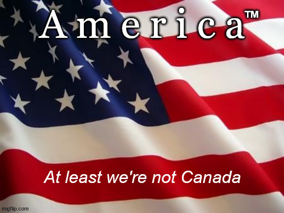 New patriotism just dropped | A m e r i c a; ™; At least we're not Canada | image tagged in american flag | made w/ Imgflip meme maker