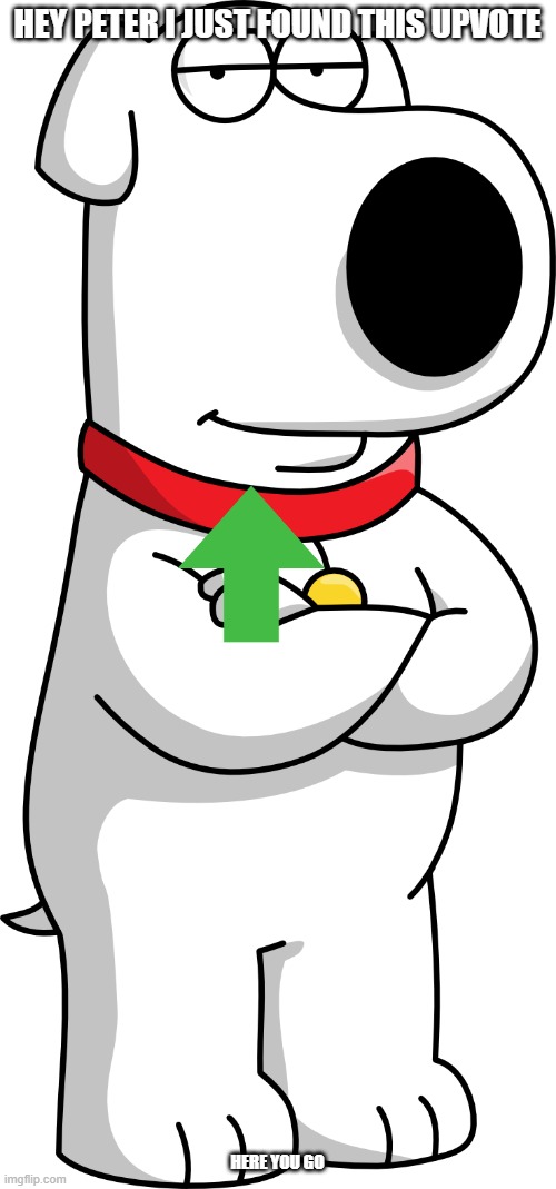 brian gives peter an upvote | HEY PETER I JUST FOUND THIS UPVOTE; HERE YOU GO | image tagged in brian griffin 1999,family guy,upvotes | made w/ Imgflip meme maker