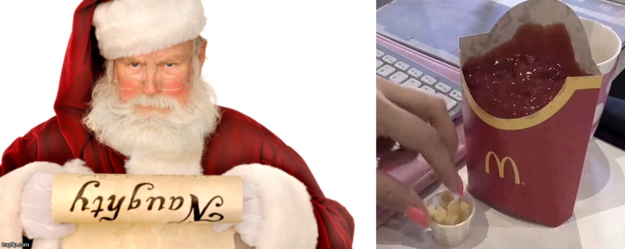 Fries is on the naughty list | image tagged in santa naughty list,ketchup with a side of fries | made w/ Imgflip meme maker
