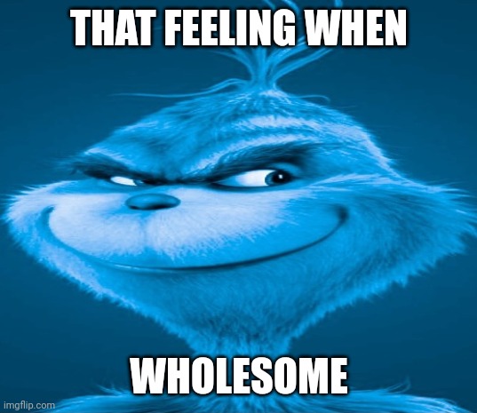 Blue Grinch | THAT FEELING WHEN WHOLESOME | image tagged in blue grinch | made w/ Imgflip meme maker