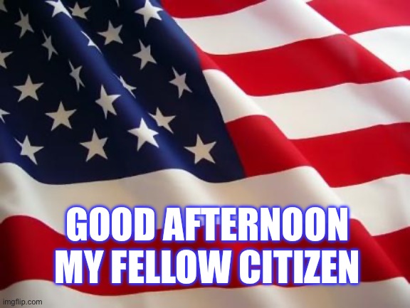 American flag | GOOD AFTERNOON MY FELLOW CITIZEN | image tagged in american flag | made w/ Imgflip meme maker